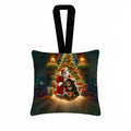 Tibetan Mastiff and Santa Claus Hanging Square Fabric Ornament 3.5 × 3.5 Decorative Door-Knob & Tree Hanger, Soft Fabric