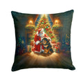 Tibetan Mastiff and Santa Claus Decorative Throw Pillow 14x14 Indoor Outdoor Accent Cushion, Fabric Cover with Insert for Sofa, Bed, Porch & Living Room