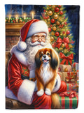 Tibetan Spaniel and Santa Claus House Flag 28x40 Porch Sleeve Pole Decorative Outside Yard Banner Artwork Wall Hanging, Polyester