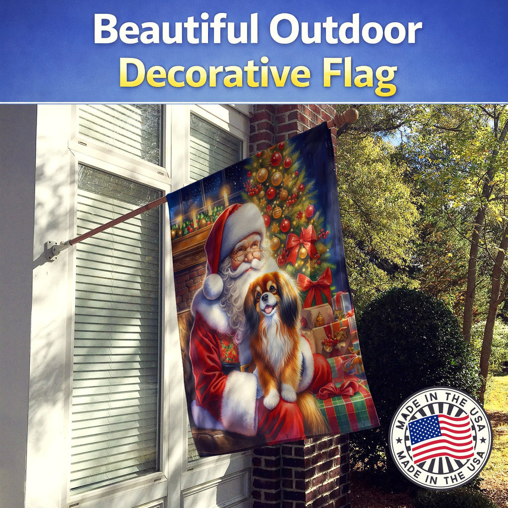 Tibetan Spaniel and Santa Claus House Flag 28x40 Porch Sleeve Pole Decorative Outside Yard Banner Artwork Wall Hanging, Polyester