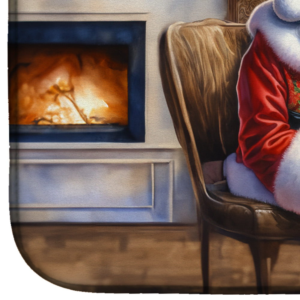 Tibetan Spaniel and Santa Claus Dish Drying Mat Absorbent Dish Drying Mat Pad for Kitchen Counter Dish Drainer Mat for Countertop, 14 x 21", Multicolor