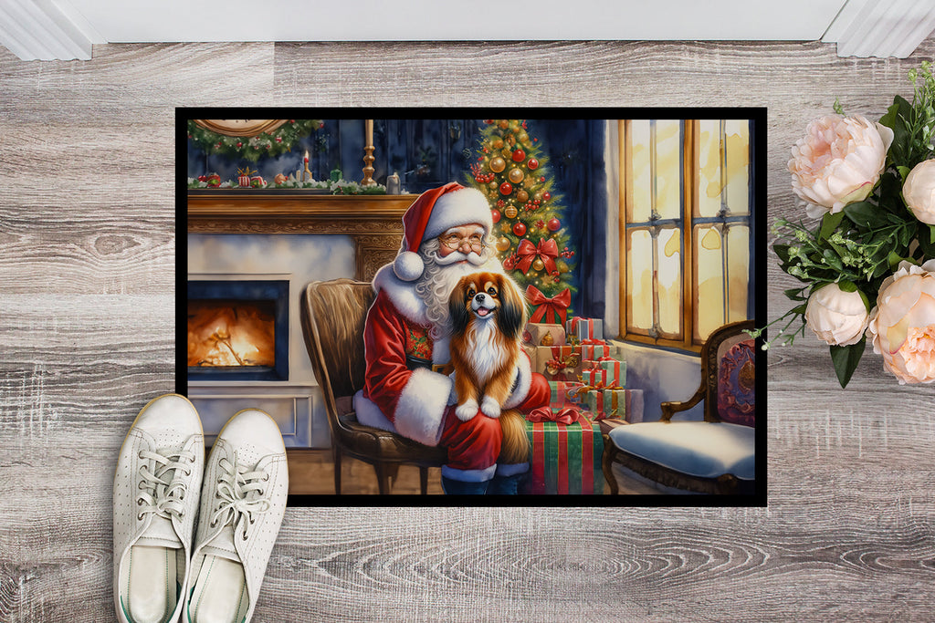 Tibetan Spaniel and Santa Claus Doormat Indoor Outdoor 24H X 36W Front Door Mat Rugs for Entryway, Non Slip Washable Low Pile,