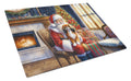 Tibetan Spaniel and Santa Claus Cutting Board Tempered Glass Kitchen Cutting Surface, Heat Resistant Chopping, Non-Slip Feet, Food Prep & Serving