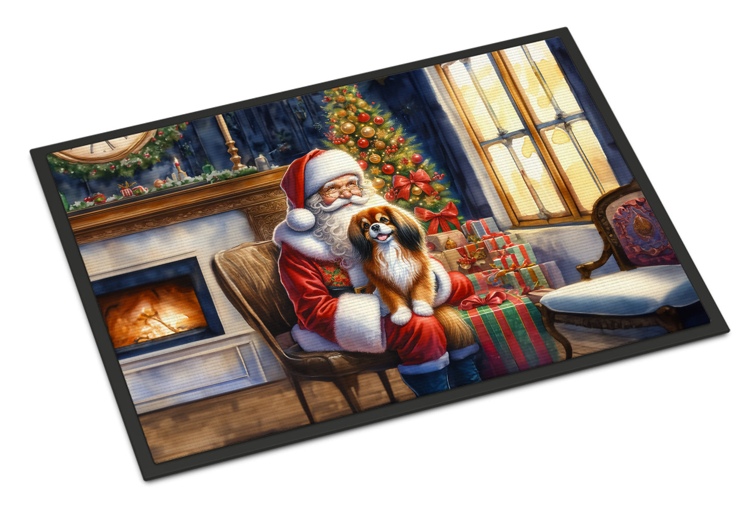 Tibetan Spaniel and Santa Claus Doormat Indoor Outdoor 18H X 27W Front Door Mat Rugs for Entryway, Non Slip Washable