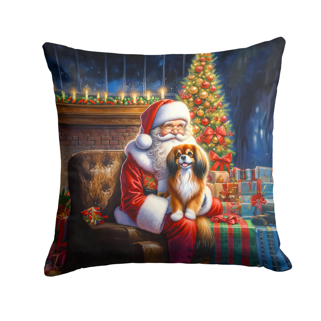 Tibetan Spaniel and Santa Claus Decorative Throw Pillow 14x14 Indoor Outdoor Accent Cushion, Fabric Cover with Insert for Sofa, Bed, Porch & Living Room