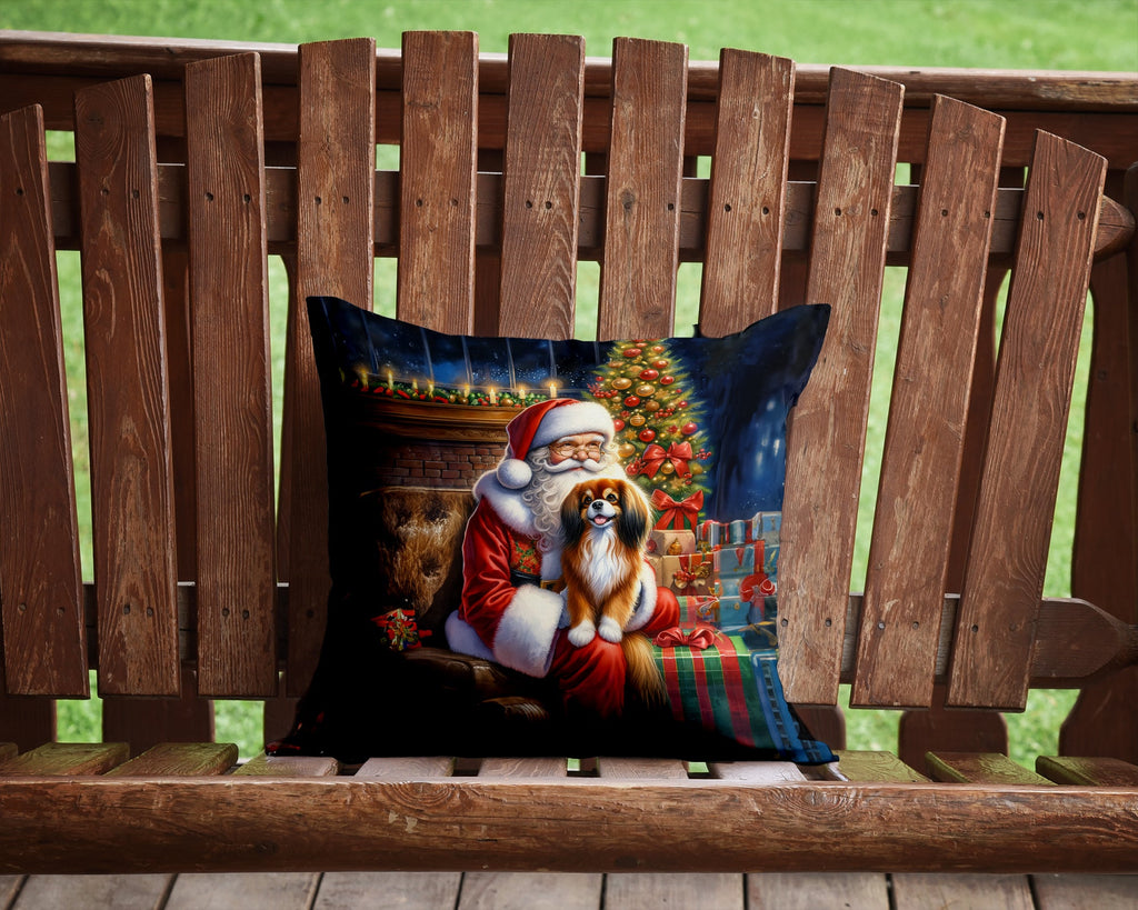 Tibetan Spaniel and Santa Claus Decorative Throw Pillow 14x14 Indoor Outdoor Accent Cushion, Fabric Cover with Insert for Sofa, Bed, Porch & Living Room