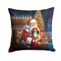 Tibetan Spaniel and Santa Claus Decorative Throw Pillow 18x18 Indoor Outdoor Accent Cushion, Fabric Cover with Insert for Sofa, Bed, Porch & Living Room