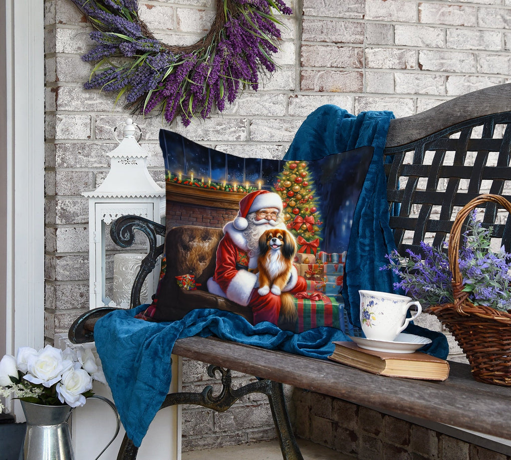 Tibetan Spaniel and Santa Claus Decorative Throw Pillow 18x18 Indoor Outdoor Accent Cushion, Fabric Cover with Insert for Sofa, Bed, Porch & Living Room