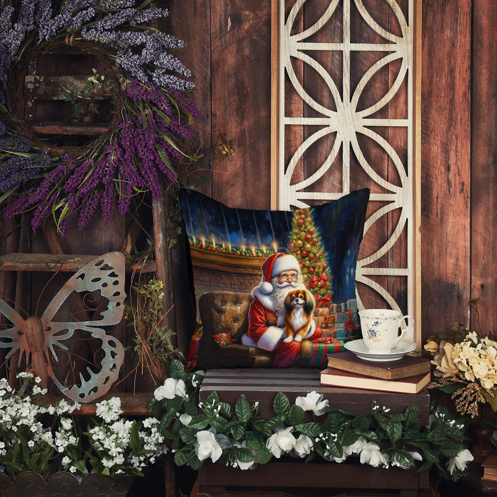 Tibetan Spaniel and Santa Claus Decorative Throw Pillow 18x18 Indoor Outdoor Accent Cushion, Fabric Cover with Insert for Sofa, Bed, Porch & Living Room