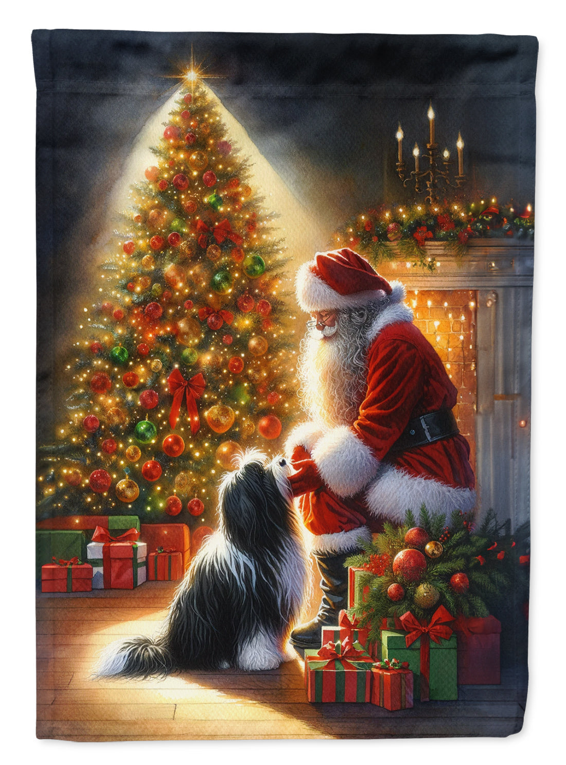 Tibetan Terrier and Santa Claus House Flag 28x40 Porch Sleeve Pole Decorative Outside Yard Banner Artwork Wall Hanging, Polyester