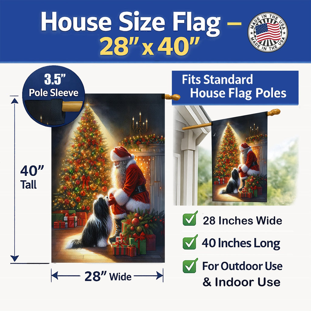 Tibetan Terrier and Santa Claus House Flag 28x40 Porch Sleeve Pole Decorative Outside Yard Banner Artwork Wall Hanging, Polyester