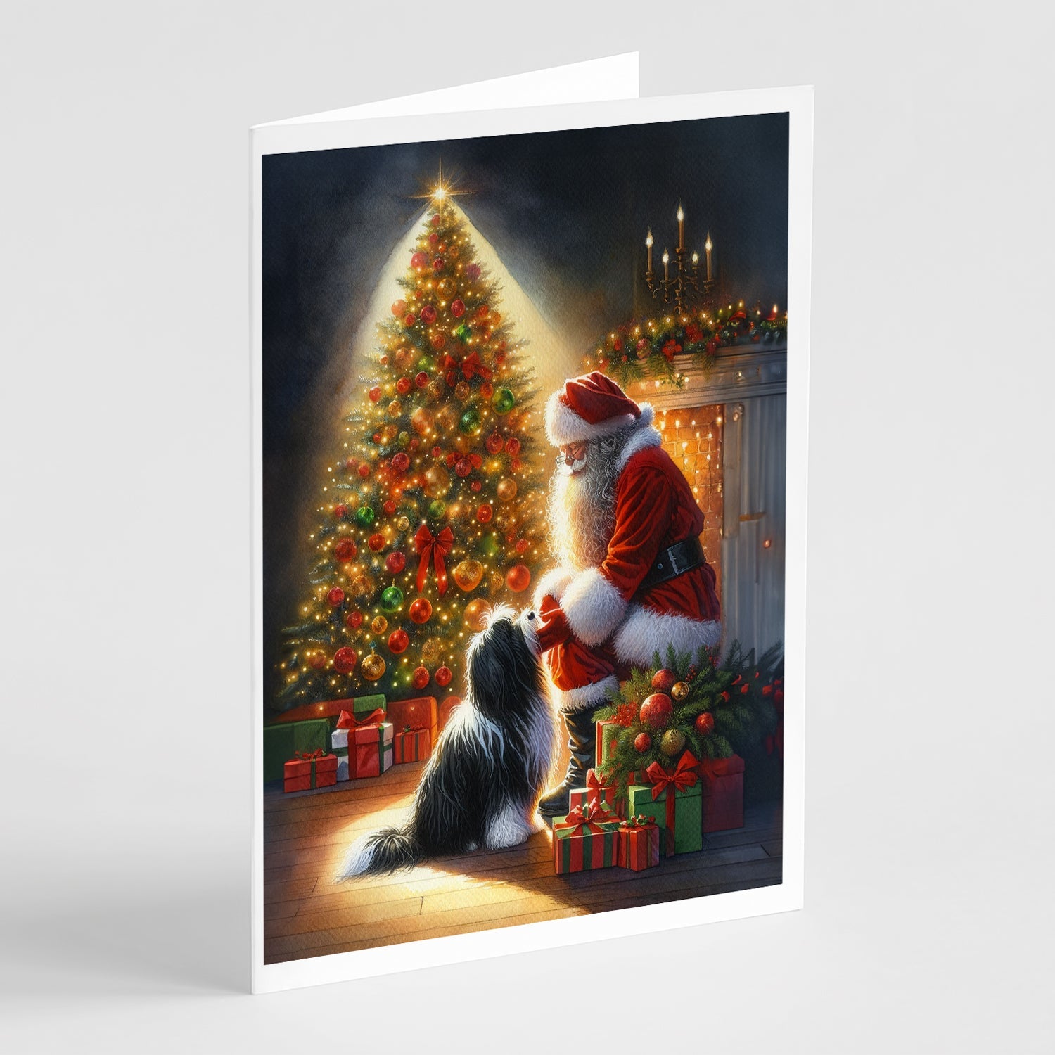 Tibetan Terrier and Santa Claus Greeting Cards Pack of 8 Blank Cards with Envelopes Whimsical A7 Size 5x7