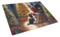 Tibetan Terrier and Santa Claus Cutting Board Tempered Glass Kitchen Cutting Surface, Heat Resistant Chopping, Non-Slip Feet, Food Prep & Serving