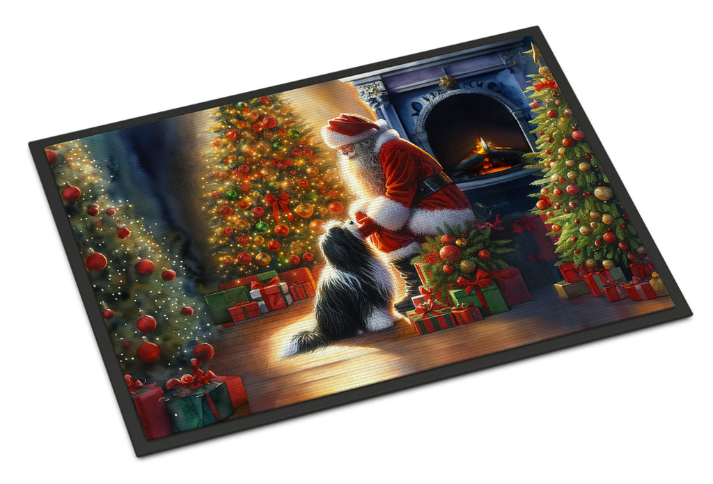 Tibetan Terrier and Santa Claus Doormat Indoor Outdoor 18H X 27W Front Door Mat Rugs for Entryway, Non Slip Washable