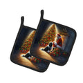 Tibetan Terrier and Santa Claus Pot Holder Set of 2 Heat Resistant Quilted Hot Pads 7.5 x 7.5 Inch, Insulated Kitchen Trivets for Cooking & Baking