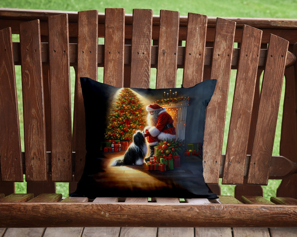 Tibetan Terrier and Santa Claus Decorative Throw Pillow 14x14 Indoor Outdoor Accent Cushion, Fabric Cover with Insert for Sofa, Bed, Porch & Living Room