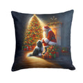 Tibetan Terrier and Santa Claus Decorative Throw Pillow 18x18 Indoor Outdoor Accent Cushion, Fabric Cover with Insert for Sofa, Bed, Porch & Living Room