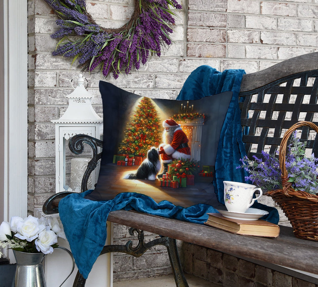 Tibetan Terrier and Santa Claus Decorative Throw Pillow 18x18 Indoor Outdoor Accent Cushion, Fabric Cover with Insert for Sofa, Bed, Porch & Living Room