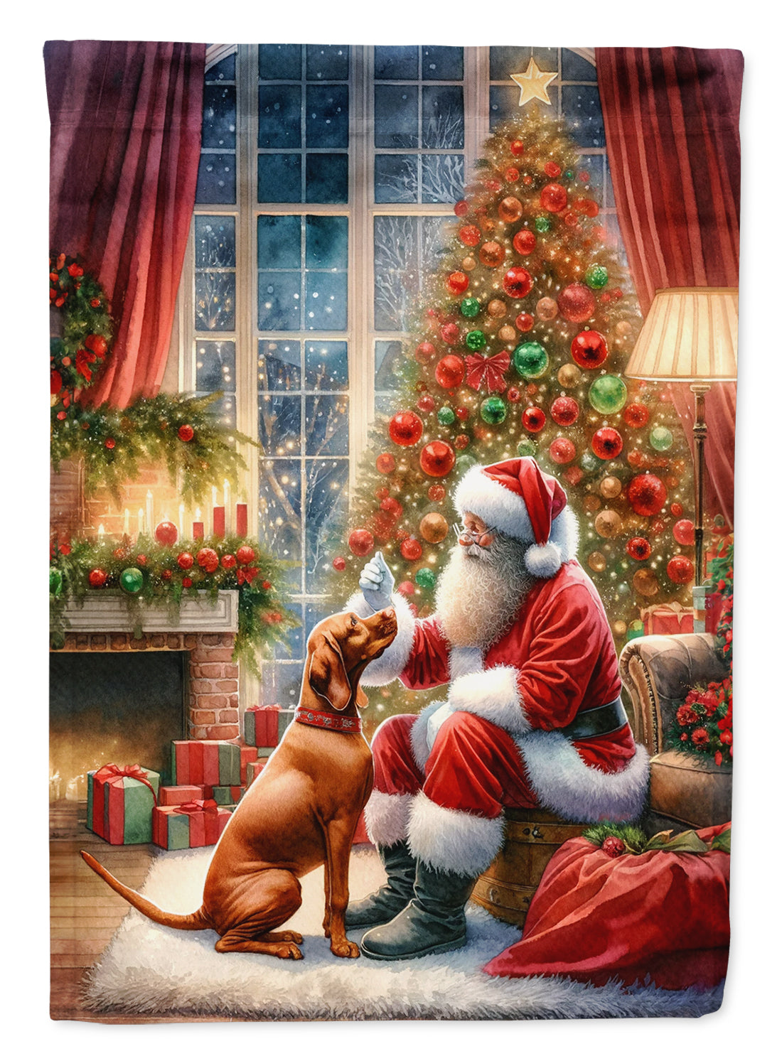 Vizsla and Santa Claus House Flag 28x40 Porch Sleeve Pole Decorative Outside Yard Banner Artwork Wall Hanging, Polyester