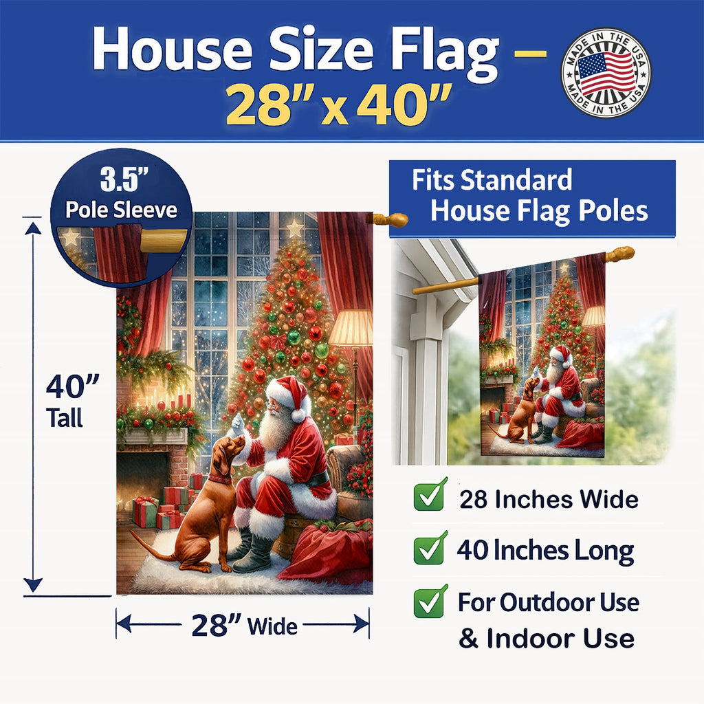 Vizsla and Santa Claus House Flag 28x40 Porch Sleeve Pole Decorative Outside Yard Banner Artwork Wall Hanging, Polyester