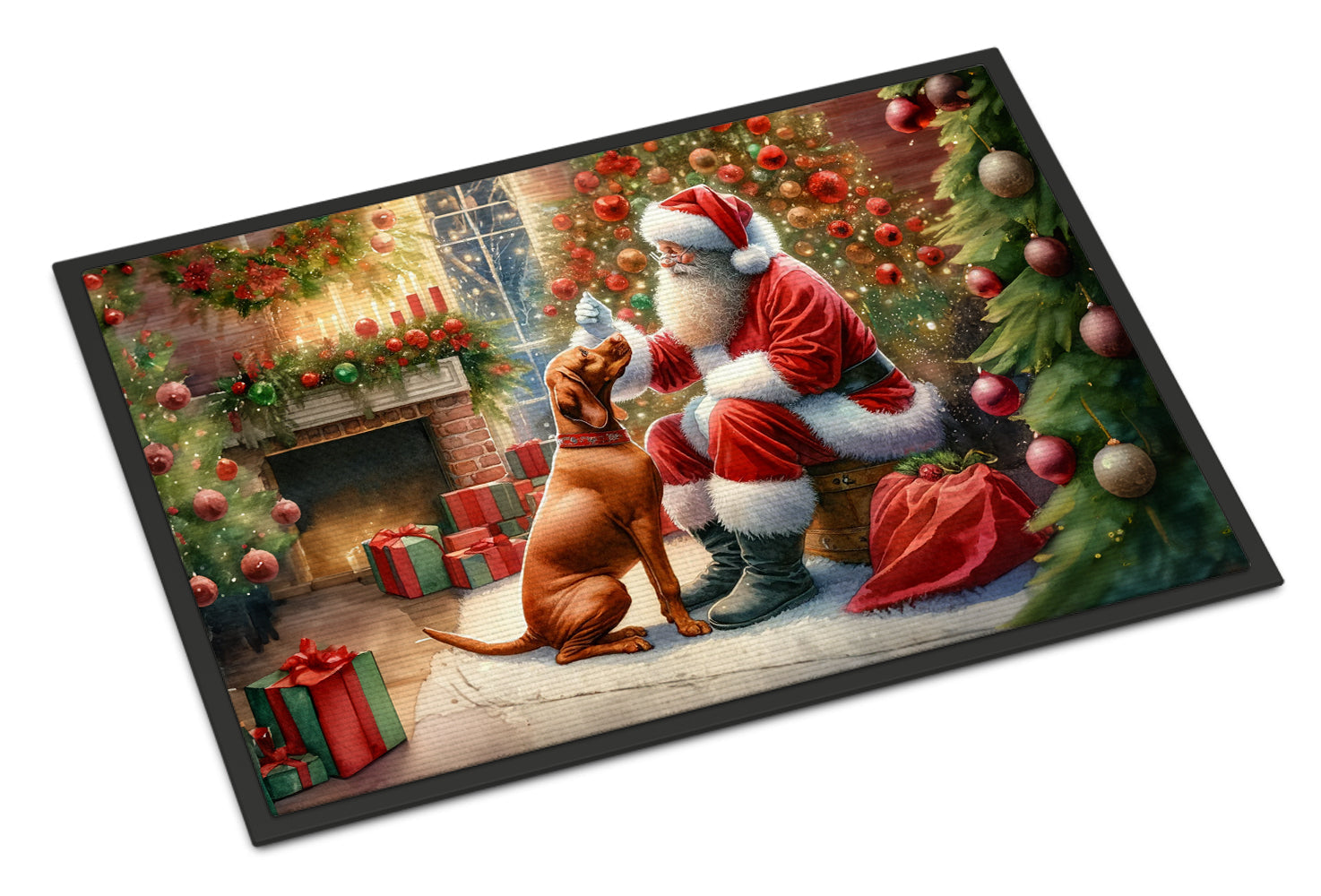 Vizsla and Santa Claus Doormat Indoor Outdoor 24H X 36W Front Door Mat Rugs for Entryway, Non Slip Washable Low Pile,