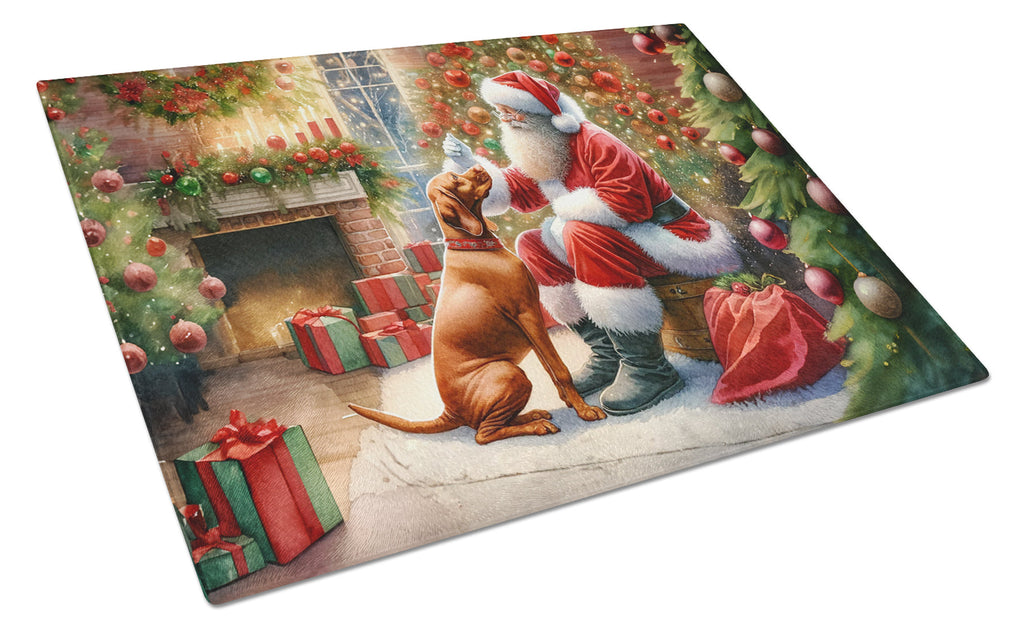 Vizsla and Santa Claus Cutting Board Tempered Glass Kitchen Cutting Surface, Heat Resistant Chopping, Non-Slip Feet, Food Prep & Serving