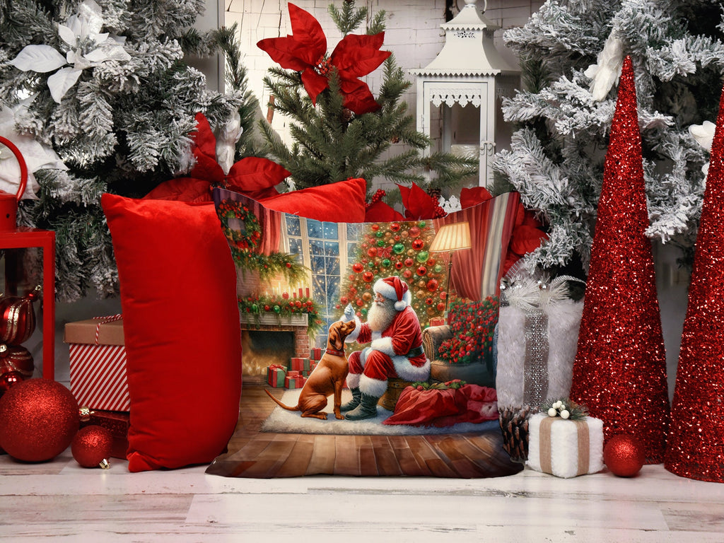 Vizsla and Santa Claus Decorative Throw Pillow 14x14 Indoor Outdoor Accent Cushion, Fabric Cover with Insert for Sofa, Bed, Porch & Living Room