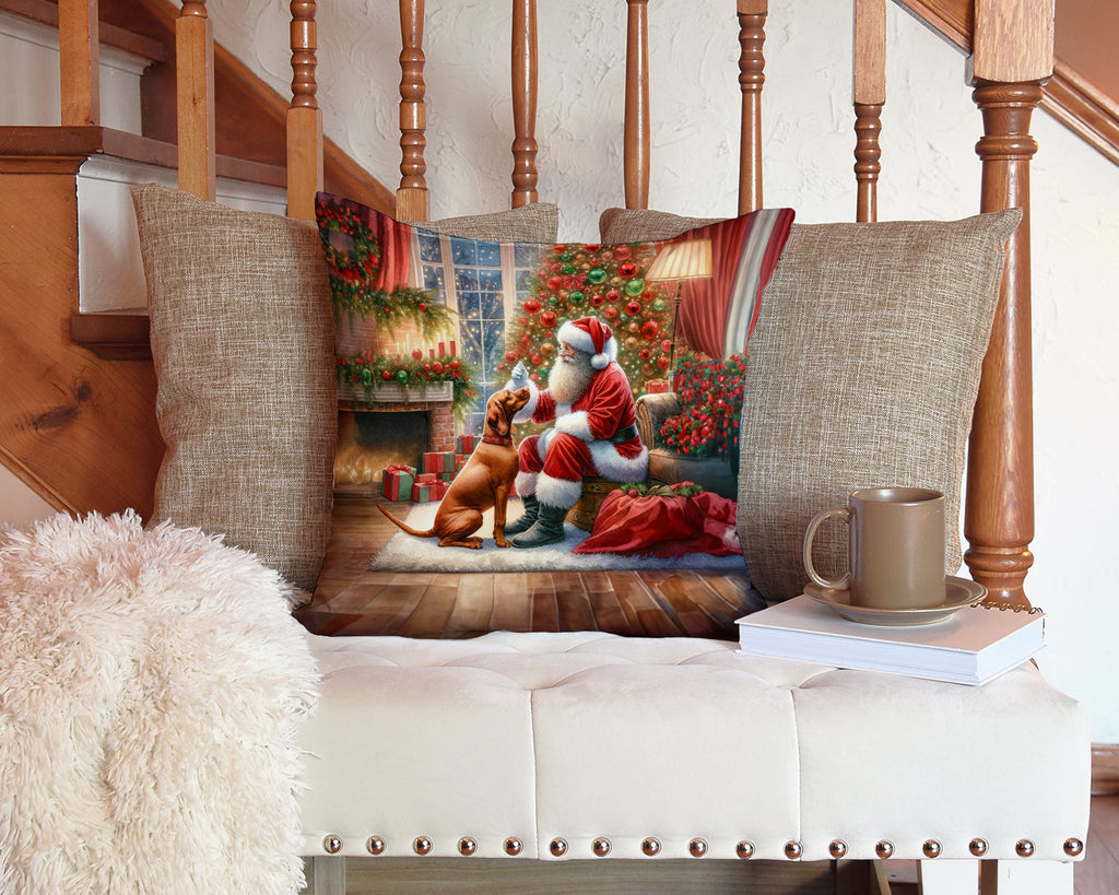 Vizsla and Santa Claus Decorative Throw Pillow 14x14 Indoor Outdoor Accent Cushion, Fabric Cover with Insert for Sofa, Bed, Porch & Living Room