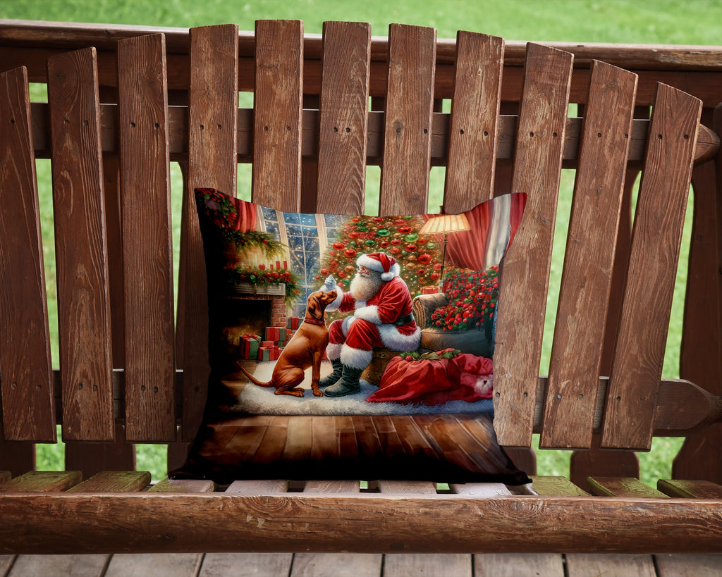 Vizsla and Santa Claus Decorative Throw Pillow 14x14 Indoor Outdoor Accent Cushion, Fabric Cover with Insert for Sofa, Bed, Porch & Living Room