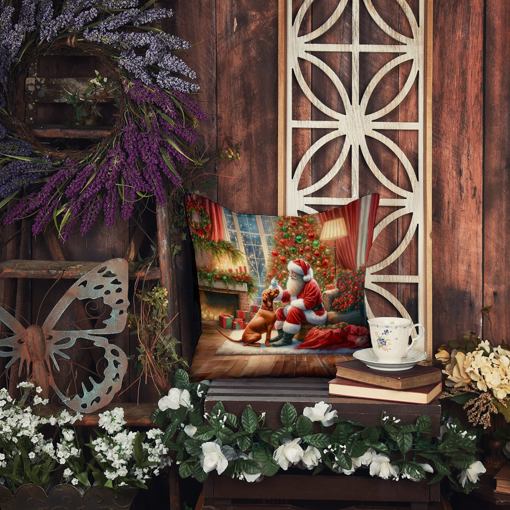 Vizsla and Santa Claus Decorative Throw Pillow 14x14 Indoor Outdoor Accent Cushion, Fabric Cover with Insert for Sofa, Bed, Porch & Living Room