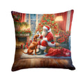 Vizsla and Santa Claus Decorative Throw Pillow 18x18 Indoor Outdoor Accent Cushion, Fabric Cover with Insert for Sofa, Bed, Porch & Living Room