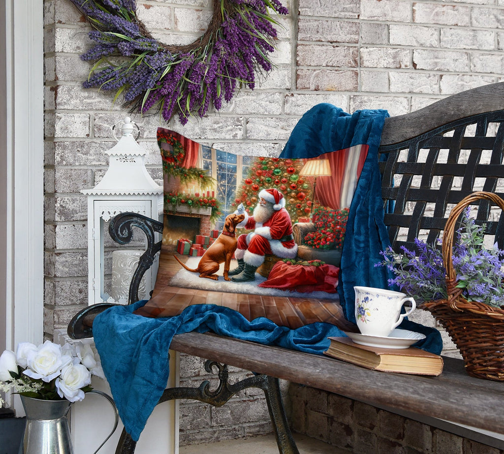 Vizsla and Santa Claus Decorative Throw Pillow 18x18 Indoor Outdoor Accent Cushion, Fabric Cover with Insert for Sofa, Bed, Porch & Living Room