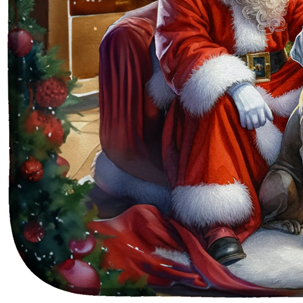 Weimaraner and Santa Claus Dish Drying Mat Absorbent Dish Drying Mat Pad for Kitchen Counter Dish Drainer Mat for Countertop, 14 x 21", Multicolor