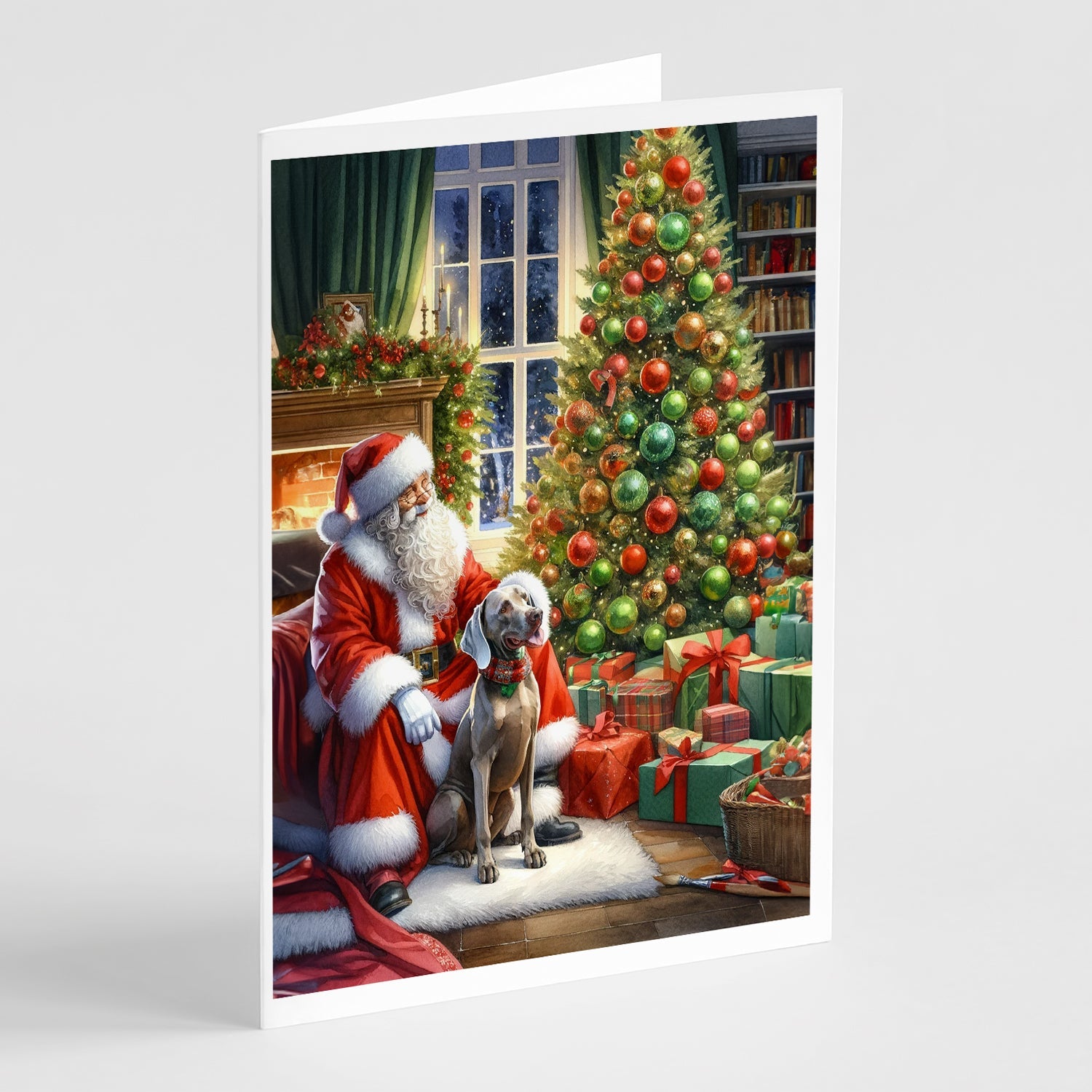 Weimaraner and Santa Claus Greeting Cards Pack of 8 Blank Cards with Envelopes Whimsical A7 Size 5x7