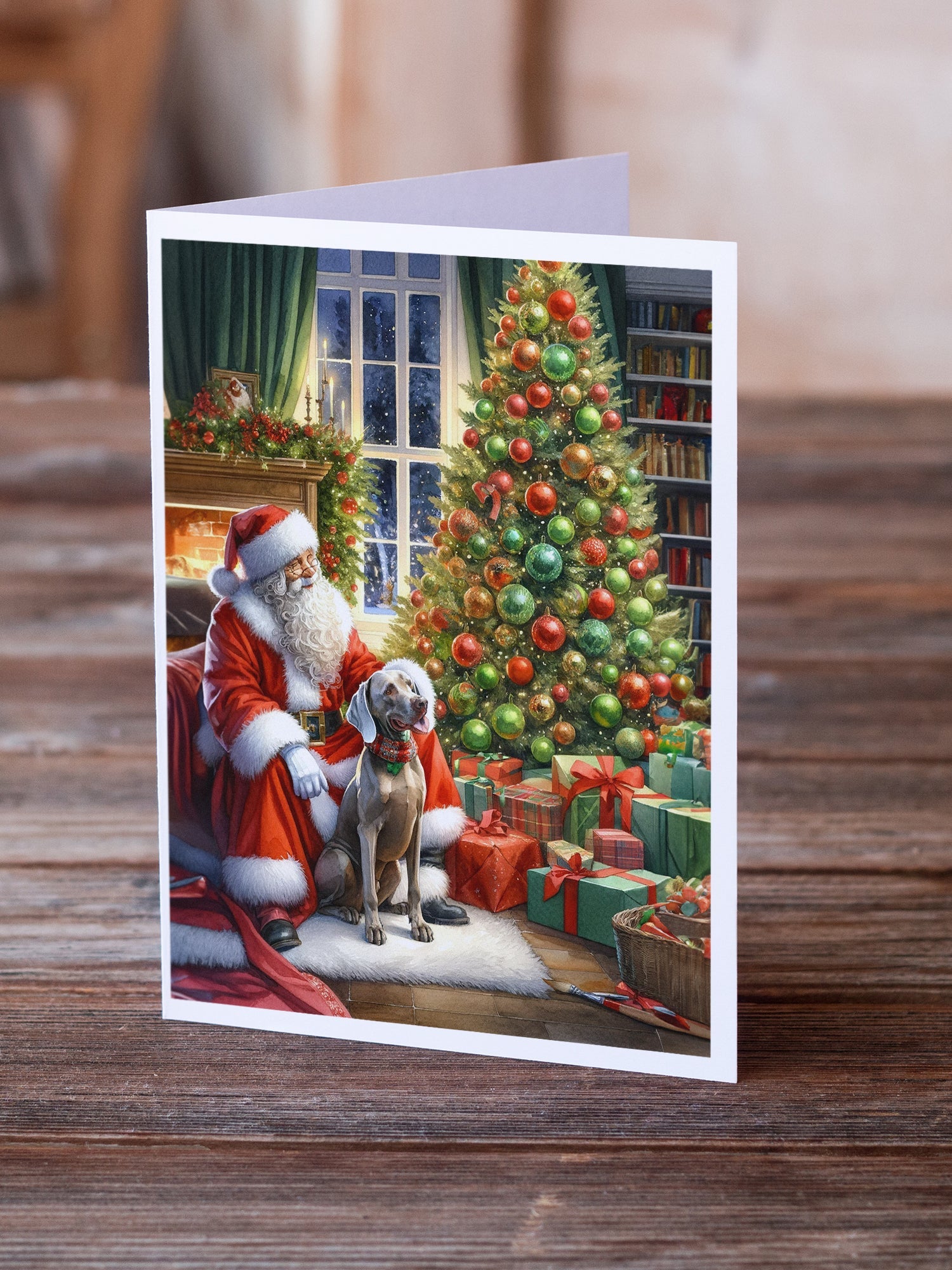 Weimaraner and Santa Claus Greeting Cards Pack of 8 Blank Cards with Envelopes Whimsical A7 Size 5x7