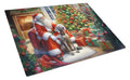 Weimaraner and Santa Claus Cutting Board Tempered Glass Kitchen Cutting Surface, Heat Resistant Chopping, Non-Slip Feet, Food Prep & Serving