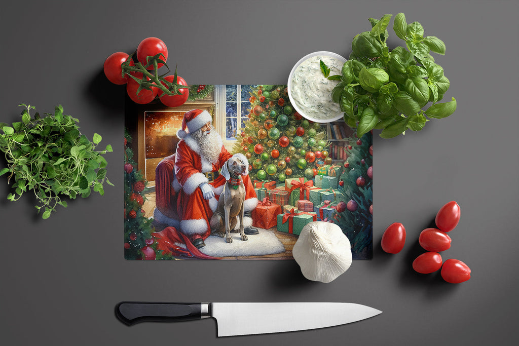 Weimaraner and Santa Claus Cutting Board Tempered Glass Kitchen Cutting Surface, Heat Resistant Chopping, Non-Slip Feet, Food Prep & Serving
