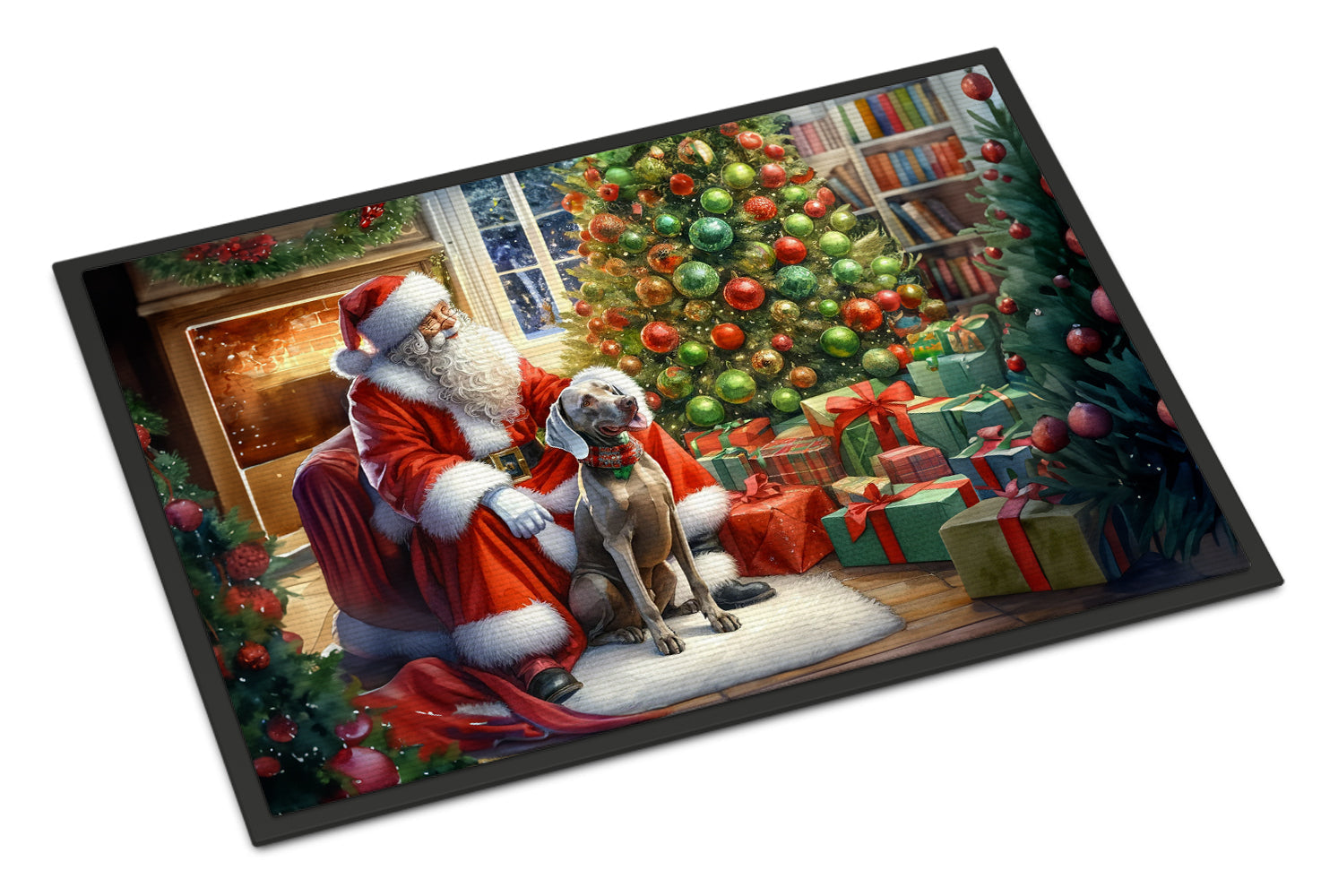 Weimaraner and Santa Claus Doormat Indoor Outdoor 18H X 27W Front Door Mat Rugs for Entryway, Non Slip Washable