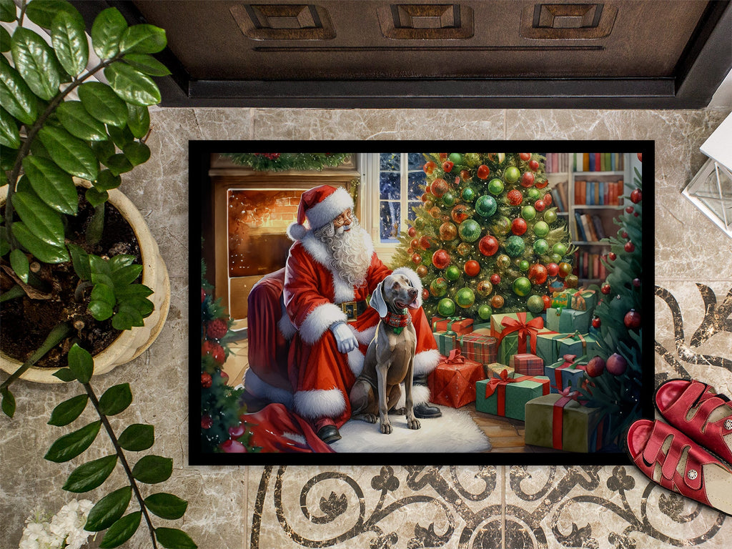 Weimaraner and Santa Claus Doormat Indoor Outdoor 18H X 27W Front Door Mat Rugs for Entryway, Non Slip Washable