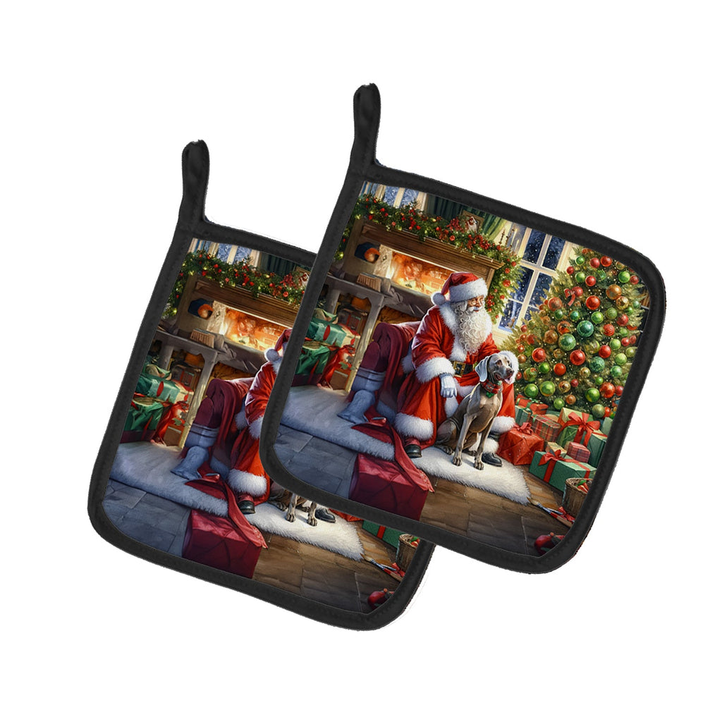 Weimaraner and Santa Claus Pot Holder Set of 2 Heat Resistant Quilted Hot Pads 7.5 x 7.5 Inch, Insulated Kitchen Trivets for Cooking & Baking