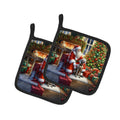 Weimaraner and Santa Claus Pot Holder Set of 2 Heat Resistant Quilted Hot Pads 7.5 x 7.5 Inch, Insulated Kitchen Trivets for Cooking & Baking