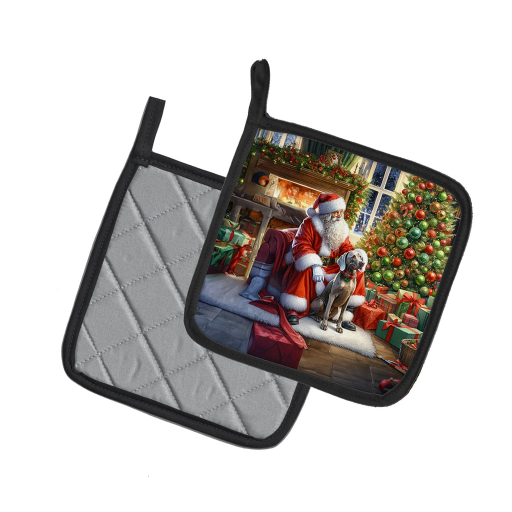 Weimaraner and Santa Claus Pot Holder Set of 2 Heat Resistant Quilted Hot Pads 7.5 x 7.5 Inch, Insulated Kitchen Trivets for Cooking & Baking