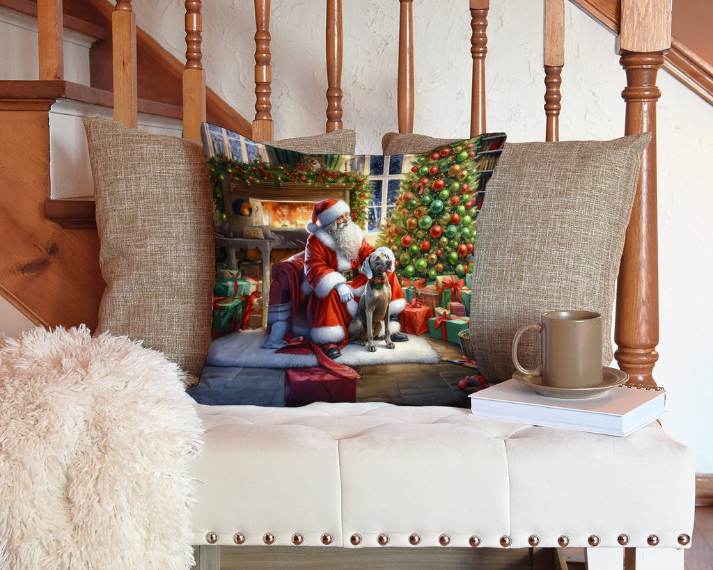 Weimaraner and Santa Claus Decorative Throw Pillow 14x14 Indoor Outdoor Accent Cushion, Fabric Cover with Insert for Sofa, Bed, Porch & Living Room