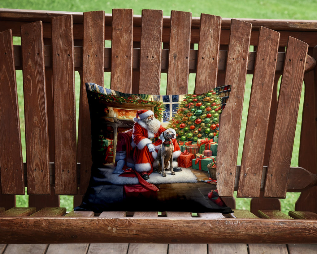 Weimaraner and Santa Claus Decorative Throw Pillow 14x14 Indoor Outdoor Accent Cushion, Fabric Cover with Insert for Sofa, Bed, Porch & Living Room