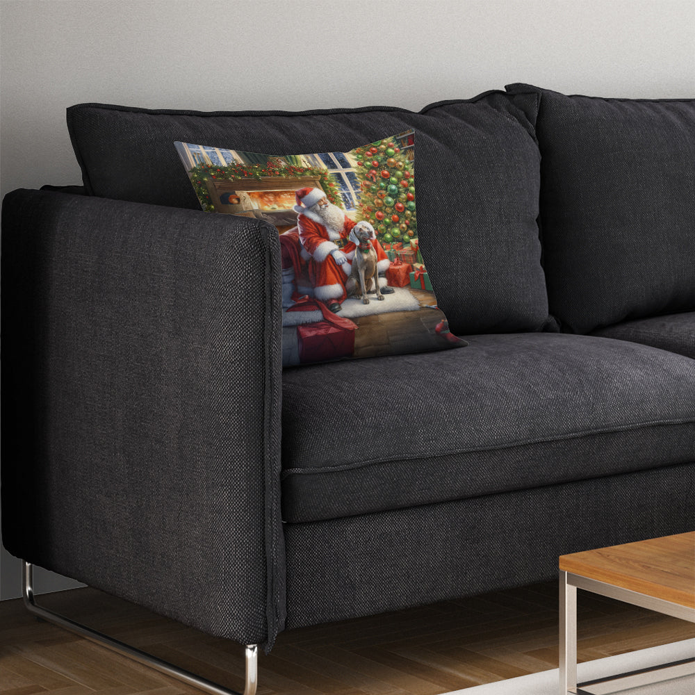 Weimaraner and Santa Claus Decorative Throw Pillow 14x14 Indoor Outdoor Accent Cushion, Fabric Cover with Insert for Sofa, Bed, Porch & Living Room