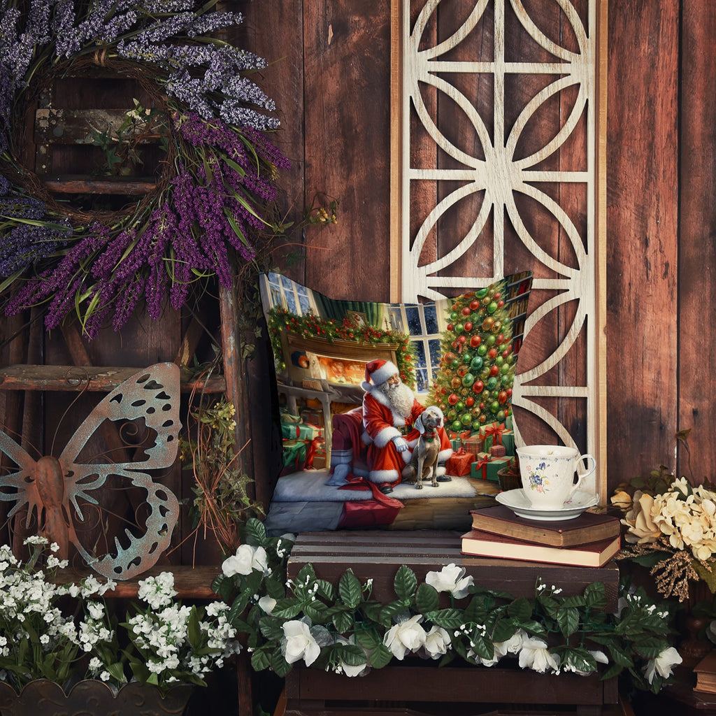 Weimaraner and Santa Claus Decorative Throw Pillow 18x18 Indoor Outdoor Accent Cushion, Fabric Cover with Insert for Sofa, Bed, Porch & Living Room