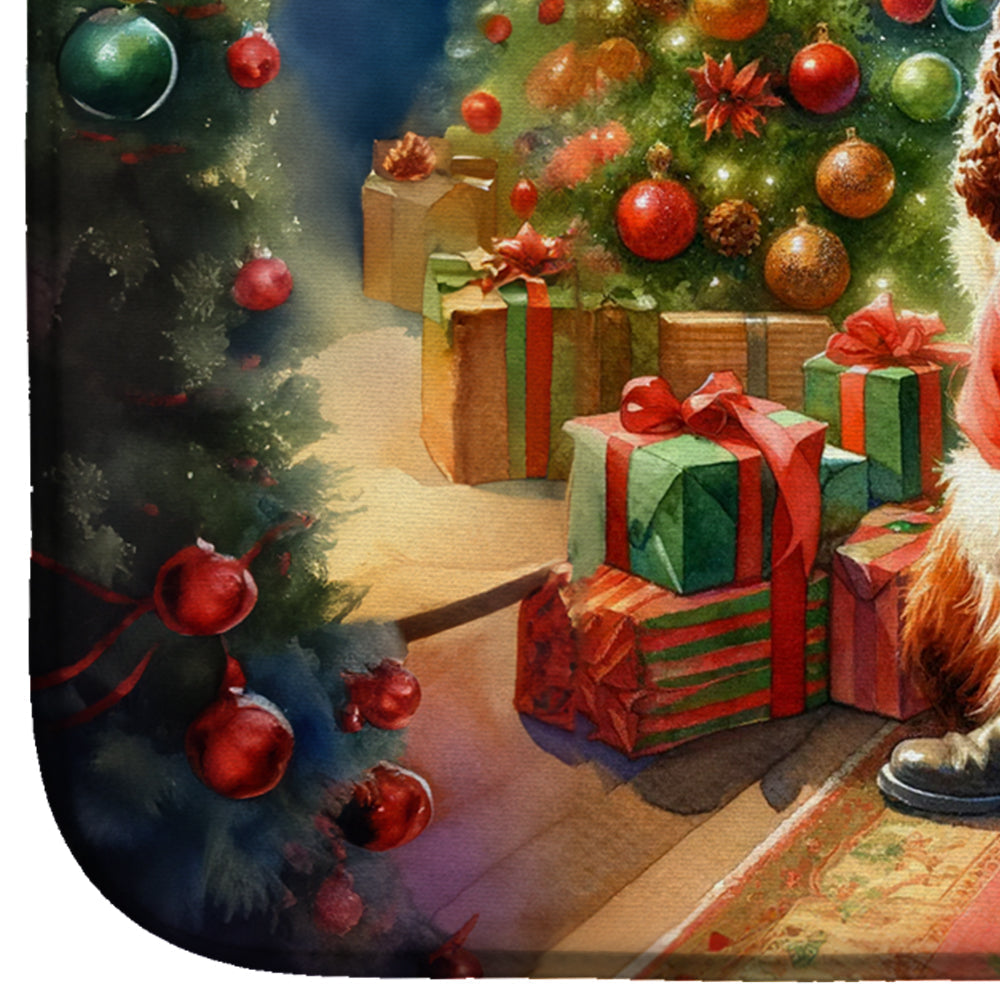 Welsh Springer Spaniel and Santa Claus Dish Drying Mat Absorbent Dish Drying Mat Pad for Kitchen Counter Dish Drainer Mat for Countertop, 14 x 21", Multicolor