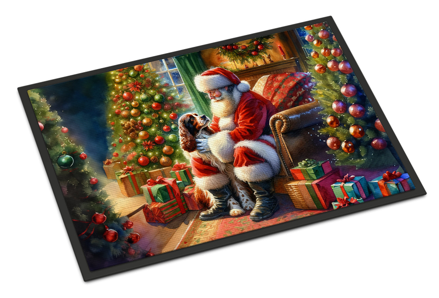 Welsh Springer Spaniel and Santa Claus Doormat Indoor Outdoor 24H X 36W Front Door Mat Rugs for Entryway, Non Slip Washable Low Pile,