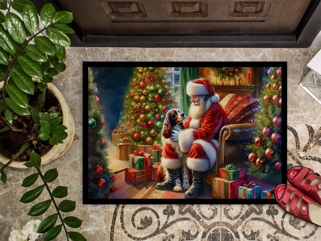 Welsh Springer Spaniel and Santa Claus Doormat Indoor Outdoor 24H X 36W Front Door Mat Rugs for Entryway, Non Slip Washable Low Pile,