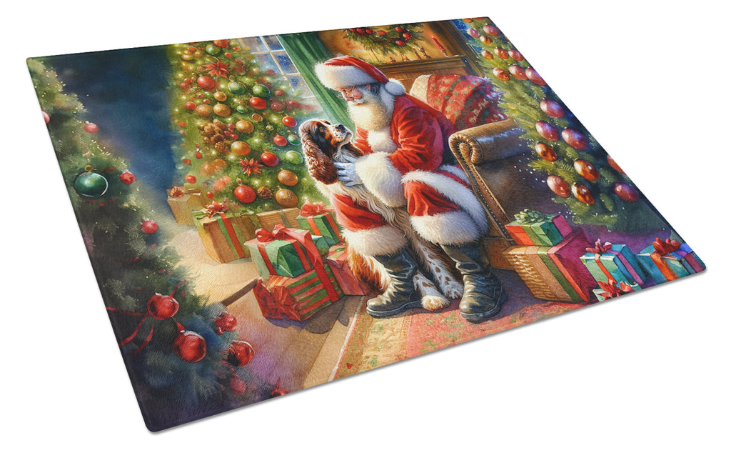 Welsh Springer Spaniel and Santa Claus Cutting Board Tempered Glass Kitchen Cutting Surface, Heat Resistant Chopping, Non-Slip Feet, Food Prep & Serving